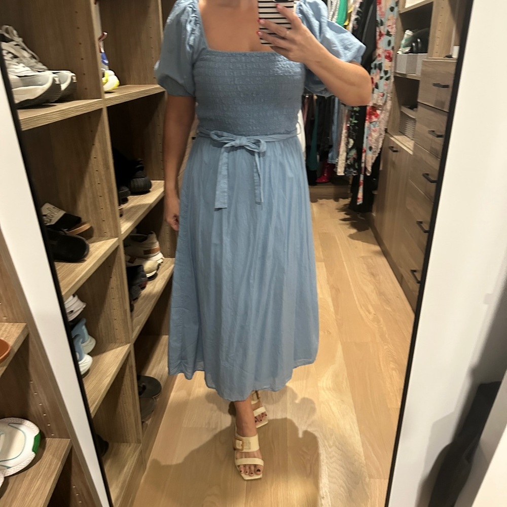 & Other Stories Blue Pleated Tie Front Midi Sundress